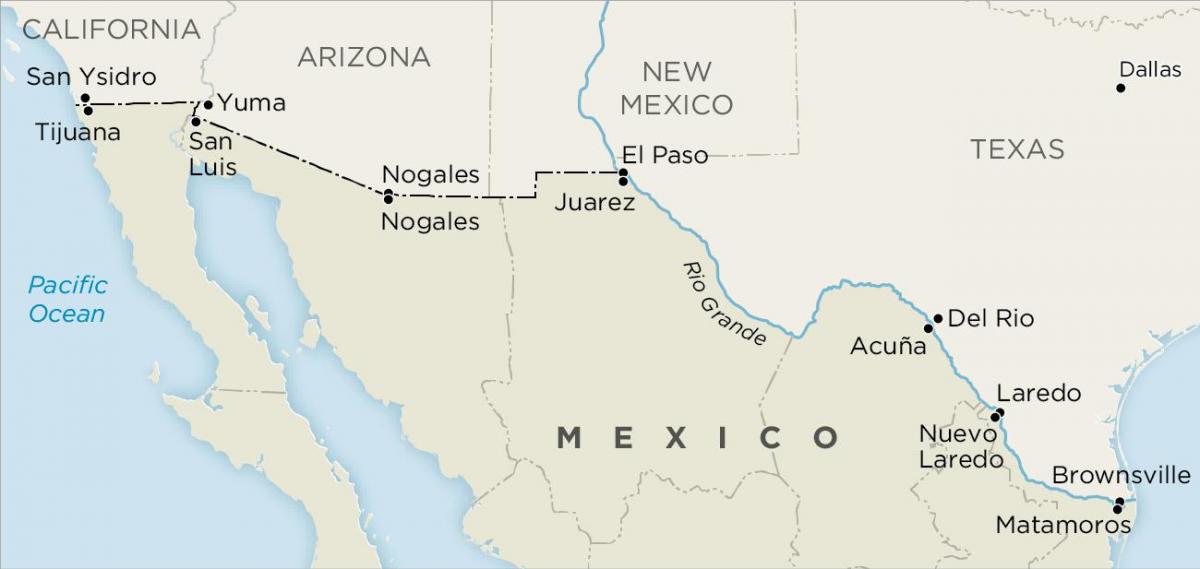 STANY zjednoczone i Meksyk granicy mapy