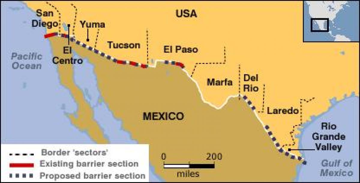 mapa meksykańskiej granicy