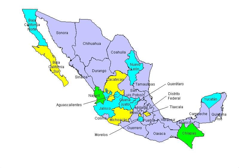 mapa Мексиками państw
