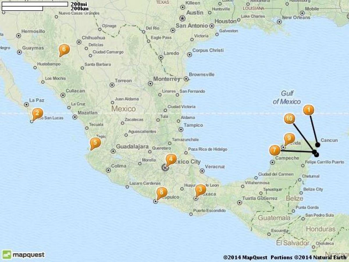 mapa miejsc na wakacje w Meksyku