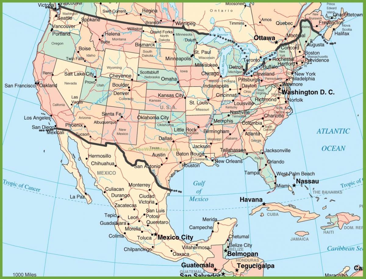 mapa USA z Meksykiem