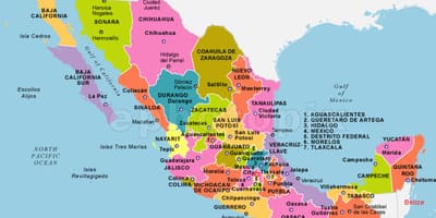 Meksyk mapa państw i stolic