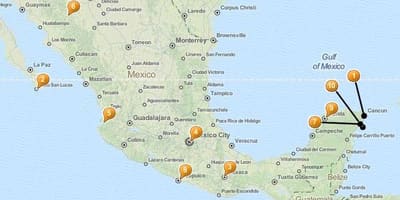 Mapa miejsc na wakacje w Meksyku